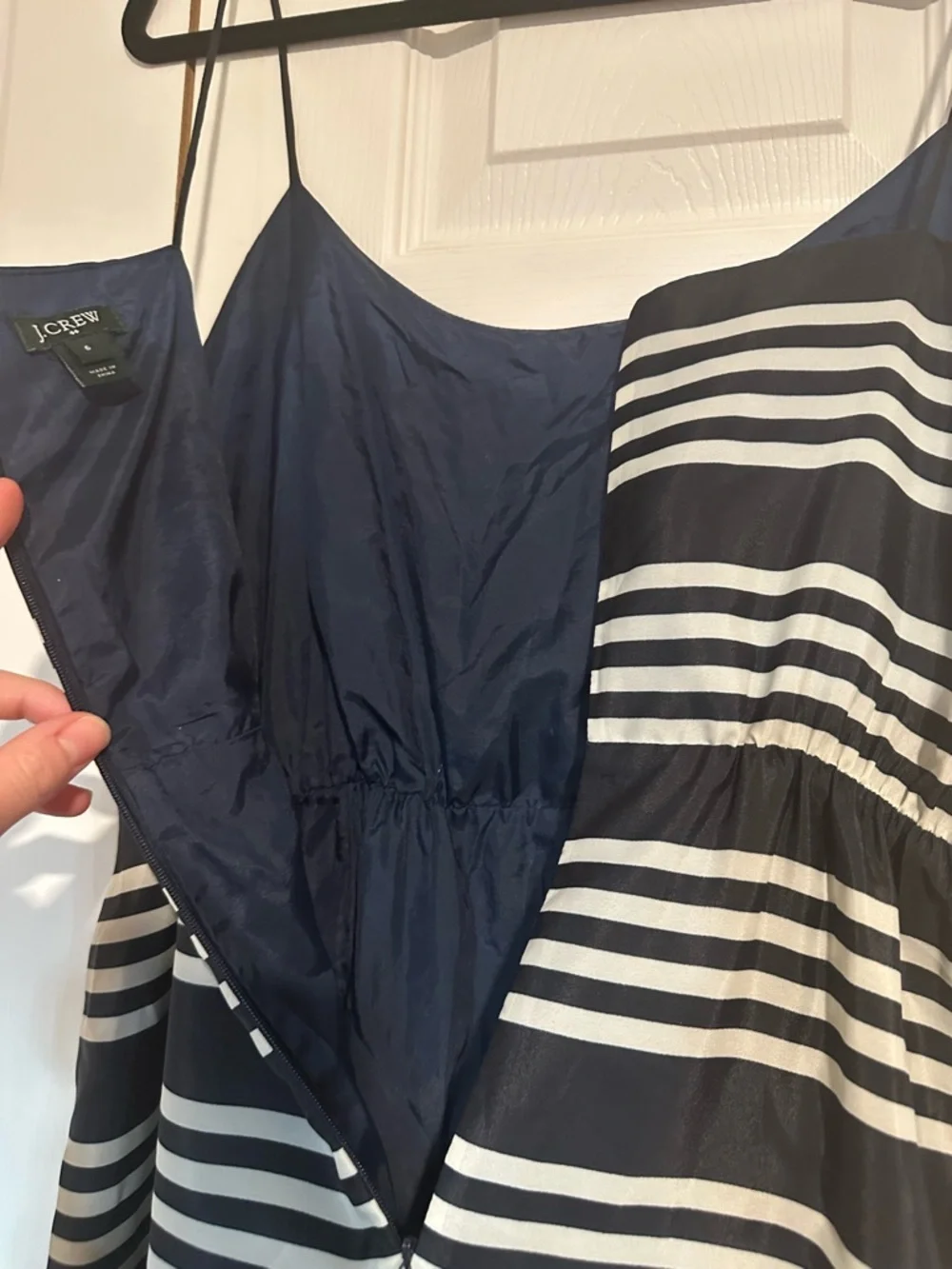 J Crew Navy & Cream Spaghetti Strap Dress - Picture 7 of 11
